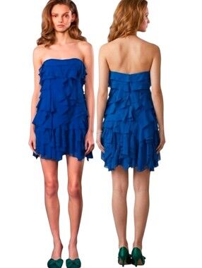 REEM ACRA Royal Blue Sculptured Ruffled Strapless Cocktail Dress - Size 4